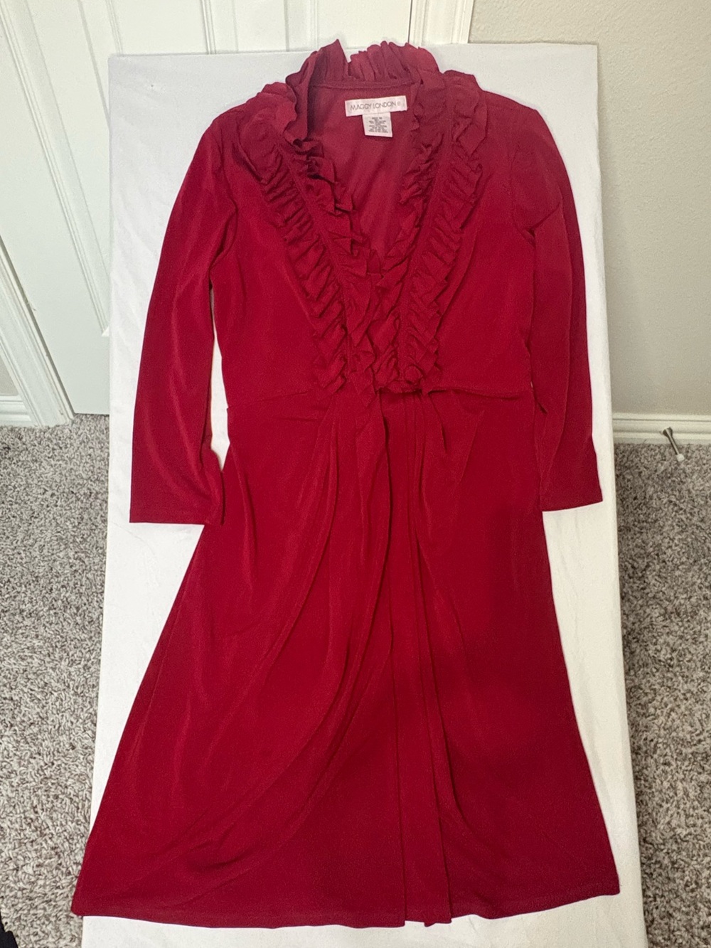 Maggy London Burgundy Ruffle-Front Dress